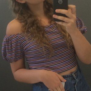 Wild Fable Striped Crop Top w/ Puffy Sleeves